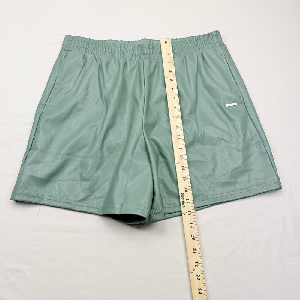 Fabletics Vegan Leather Women's High Waist Smoke Green Shorts - Picture 5 of 11